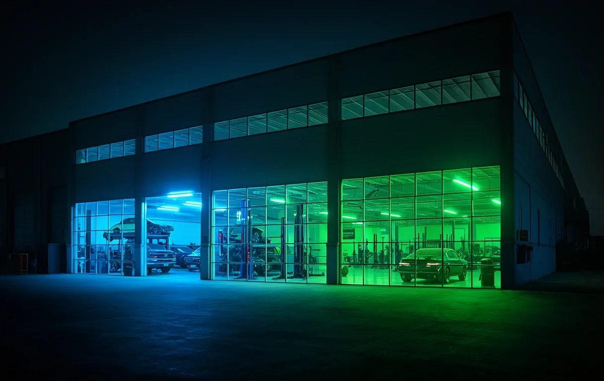 Yorquavion facility exterior at night